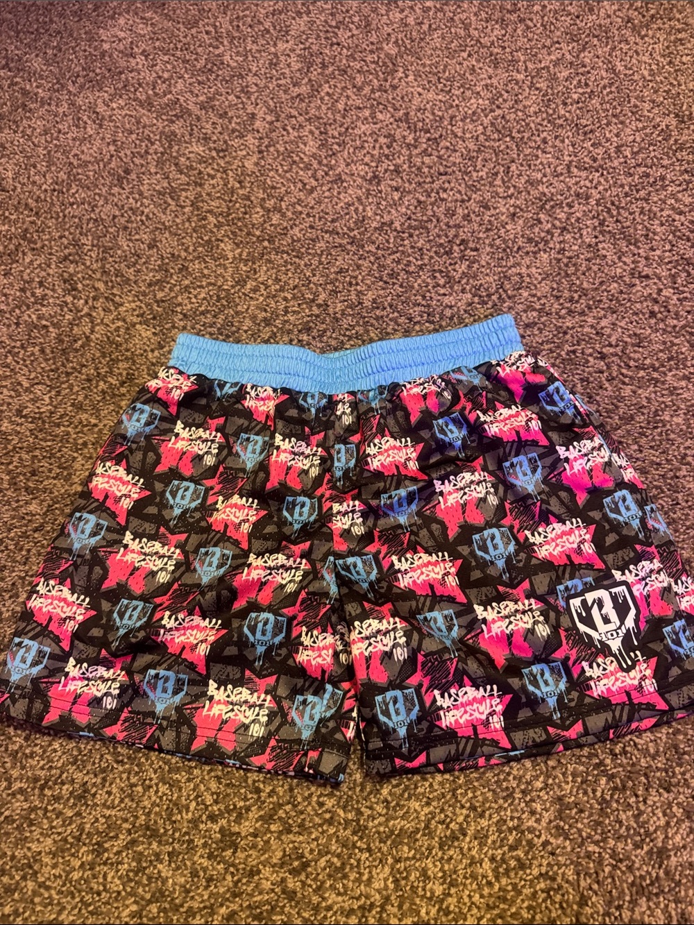 Kids Graphic Elastic-Waist Shorts in Black, Pink & Blue